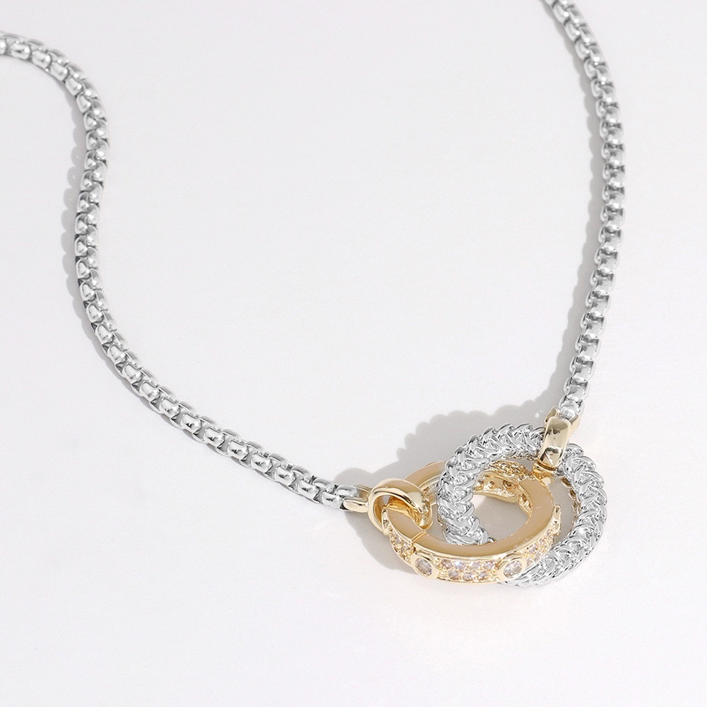 CZ Stone Paved double Circle Necklace